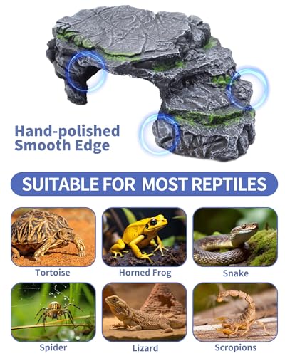 MoonOrange Turtle Basking Platform Kit, Reptile Habitat Hideout, Decorative Resin for Aquarium & Terrarium, Including Artificial Plant and Cleaning Brush. (A-Large-Black)