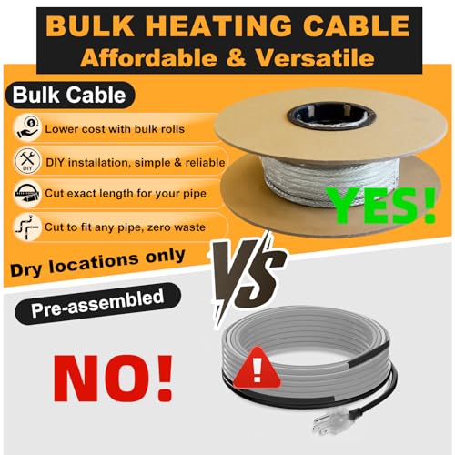 HEATIT Mobile Home 100' Heat Cable HTM Braid Self Regulating heating Tape | Cut the cable to your required length for custom installations on residential or commercial projects. - size: 100 Feet