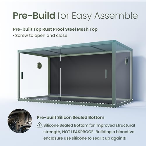 120 Gallon Reptile Tank for Bearded Dragon, Snake, Adult Reptile | Optimal Ventilation & Light Penetration by Rust Proof Mesh Top, Easy Assembly within 6 Steps with Clear Instruction - color: Earthy Green, size: 120 Gallon