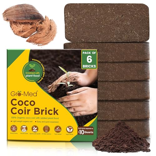 Organic Coco Coir Bricks (6 Pack) - Enriched Coco Coir for Plants | OMRI-Listed Coco Coir Bricks for Garden Soil & Potting Mixes - Coconut Fiber Substrate with Added Plant Food for Raised Beds - size: 6 Pack - NPK Enriched Coco Coir Brick