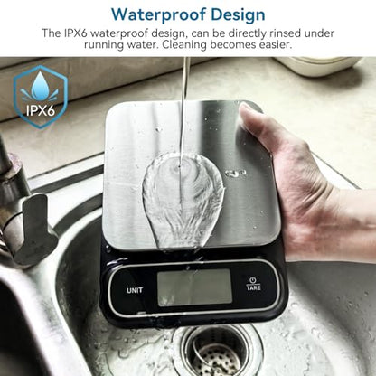 BOMATA Waterproof IPX6 Kitchen Scale with 0.1 g/0.01 oz High Precision | 5 kg/11 lbs, Digital Scale with Backlight, Stainless Steel Weighing Platform, for Food, Cooking,Baking,Weight Loss B619 Black - color: Black