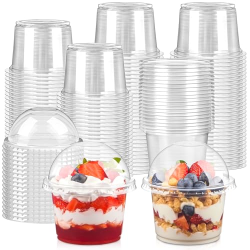 Kucoele 9 OZ Clear Plastic Cups with Dome Lids, 100 Pack | Dessert Cups, Parfait Cups, Party Serving Cups, For Yogurt, Fruit, Pudding and Ice Cream - size: 100 Pack