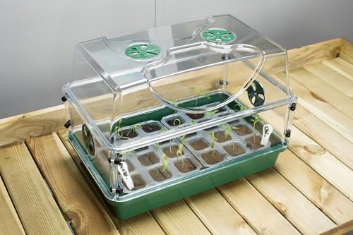 Medium Seed and Herb Domed Propagator with Vented Side Height Extension and Security Clip Set,Green - size: Medium with 1 Height Extender and Clips