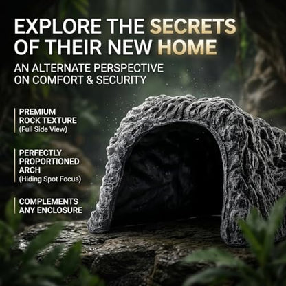 Extra Large Reptile Hide Cave, Resin Rock Habitat Decor, Basking Platform for Terrarium & Aquarium, Oversize Hideout for Bearded Dragons, Lizards, Snakes, Turtles (9.25" L x 8.07" W x 4.92" H)
