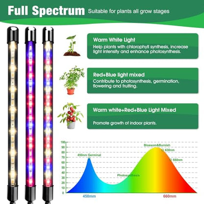 Plant Light, 2 Heads Grow Lights for Seed Starting with Clip, 2Pack | Full Spectrum Grow Light, Timer 6/12/16Hrs, 3 Spectrums, 5 Dimmable Levels, Flexible Gooseneck - size: (2 Pack)2 Arms
