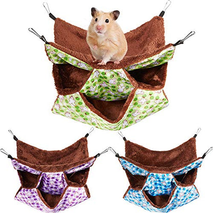 Weewooday 3 Pcs Rat Hammock 3 Tier Ferret Hammock Blue Purple Green | Cage Hanging Bed Cage Accessories for Pet Guinea Pig Hamster Parrot Sugar Glider Ferrets Rat Chinchilla Playing Sleeping - color: Blue, purple, green