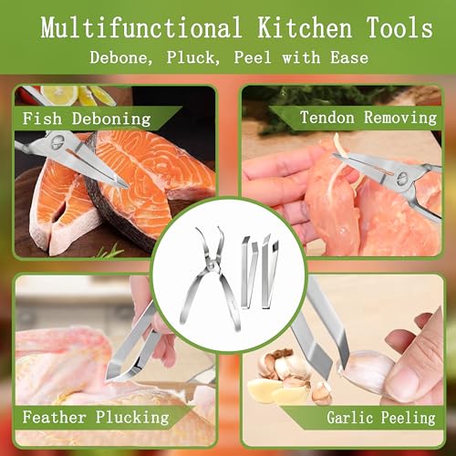 Fish Bone Pliers/Tweezers 304 Food Grade Stainless Steel Deboning Tool Kit for All Kinds of Fish（3 Pack）