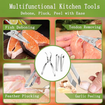 Fish Bone Pliers/Tweezers 304 Food Grade Stainless Steel Deboning Tool Kit for All Kinds of Fish（3 Pack）