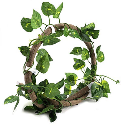 Tropical Terrarium Plants Fake Jungle Vines Set with Pothos Leaves, Naturalistic Climbing Vines for Reptile Habitat Decor, Bioactive Vivarium (Vinegar + Green Ivy Leaves)