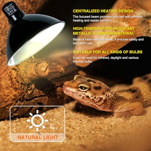 8.5-inch Standard Lamp Dome for Reptile Heating Lamps, Ceramic Heat Emitters, Max 200W for Bearded Dragons, Turtles, Snakes and Lizards, E26 Base