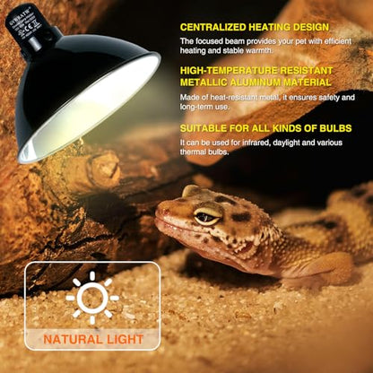 8.5-inch Standard Lamp Dome for Reptile Heating Lamps, Ceramic Heat Emitters, Max 200W for Bearded Dragons, Turtles, Snakes and Lizards, E26 Base