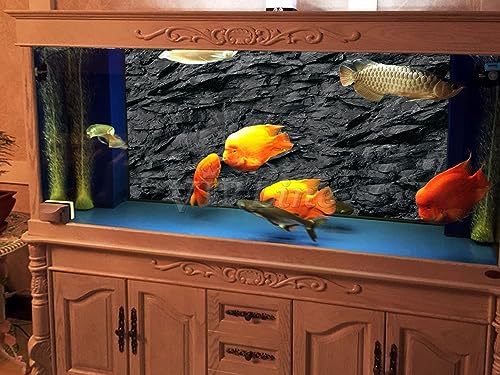 VIP. LINE 3D Effect Black Stone Texture Aquarium Background Poster Fish Tank Backdrop Decorations PVC Background (48" x 16"/ 122 x 41cm) - size: 48" x 16"/ 122 x 41cm