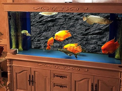 VIP. LINE 3D Effect Black Stone Texture Aquarium Background Poster Fish Tank Backdrop Decorations PVC Background (30" x 12"/ 76 x 30cm) - size: 30" x 12"/ 76 x 30cm
