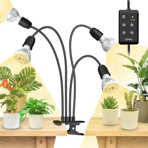 SANSI LED Grow Lights for Indoor Plants, Lifetime Free Bulb Replacement | 600W Full Spectrum 4-Gooseneck Clip Plant Grow Light, Plant Light with Timer 4/8/12 Hrs, High PPFD Growing Power Grow Lamp - size: 4 Head 1 Pack