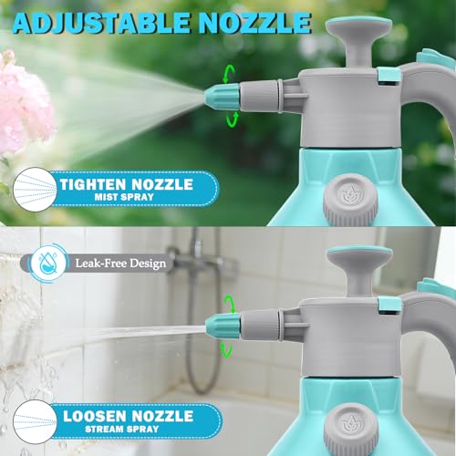 Garden Hand Pump Sprayer 1/2 Gallon, Plant Mister Spray Bottle 2L | Handheld Pressure Sprayer with 360° Extended Spray Rod, Side Water Inlet Design, Adjustable Nozzle & Safety Valve