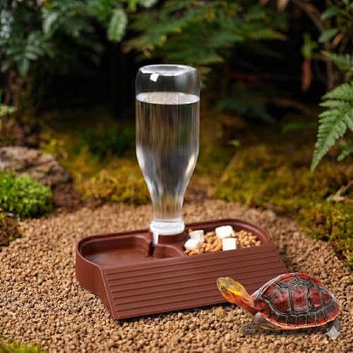 Automatic Reptile Water Feeder Automatic Water Dispenser with Ramp 2-in-1 Turtle Water Bowl Food Dish for Tortoise, Gecko, Snake, Bearded Dragon, Lizard (Brown Red) - color: Brown Red