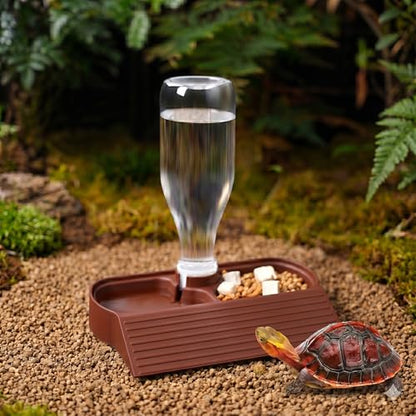 Automatic Reptile Water Feeder Automatic Water Dispenser with Ramp 2-in-1 Turtle Water Bowl Food Dish for Tortoise, Gecko, Snake, Bearded Dragon, Lizard (Brown Red) - color: Brown Red