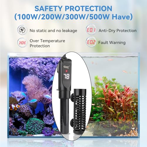 hygger Ceramic Submersible Aquarium Heater, New Explosion-Proof Fish Tank Water Heater with External Temp Controller Auto Thermostat Heater for Saltwater Freshwater (300W for 25~80 Gallon) - size: 300W for 25~80 gallon