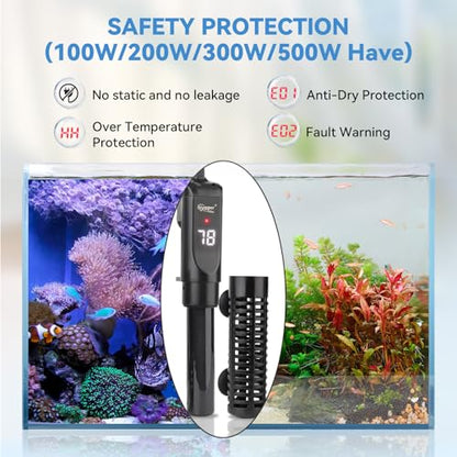 hygger Ceramic Submersible Aquarium Heater, New Explosion-Proof Fish Tank Water Heater with External Temp Controller Auto Thermostat Heater for Saltwater Freshwater (300W for 25~80 Gallon) - size: 300W for 25~80 gallon