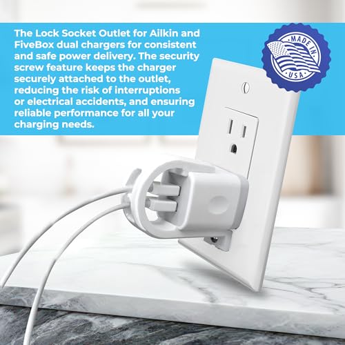 Charger Lock for Ailkin Dual, FiveBox Chargers Anti-Theft & Tug-ProofChild-Safe Charger Lock System A Safety Device to Lock Your Charger to Wall Plate via Security Screw. Made in USA
