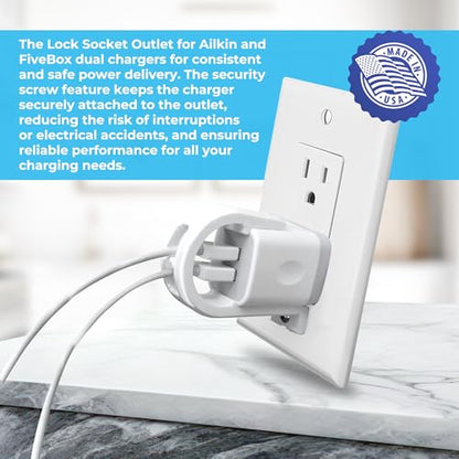 Charger Lock for Ailkin Dual, FiveBox Chargers Anti-Theft & Tug-ProofChild-Safe Charger Lock System A Safety Device to Lock Your Charger to Wall Plate via Security Screw. Made in USA