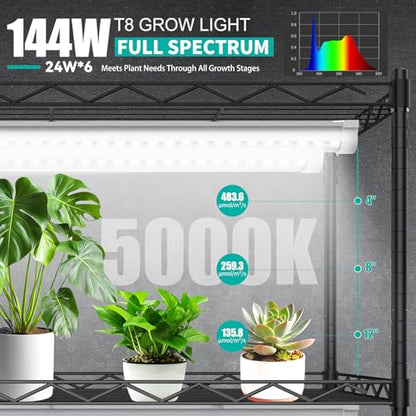 JESLED 2FT Grow Lights, 5000K Full Spectrum Sunlight White, V-Shaped Beam | 144W(6 X 24W), 900W Equiv, On/Off Switch, T8 LED Grow Light Strips for Seed Starting, Greenhouse, Growing Shelf, 6-Pack - size: 2FT-6P