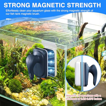 fishkeeper Aquarium Strong Magnetic Glass Cleaner Brush, Fish Tank Algae Magnet Cleaning Tool with 2 Detachable Scrapers, Mag Float Scrubber for 0.25-0.375Inch Glass and Acrylic Tanks | Magnetic Fish Tank Cleaner Brush with 2 Scrapers, Self-floating Mag F
