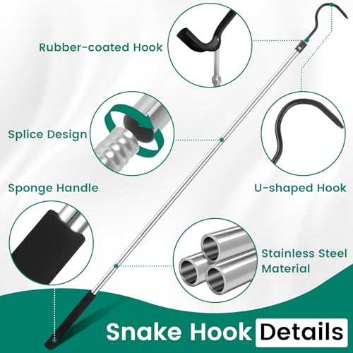 Snake Hook, 35"-65" Reptile Snake Hook Heavy Duty Long for Ball Python Rattlesnakes Rattle Copperhead Removal with Sponge Grip and Stainless Steel Rubber Tip Hook - size: 60inch