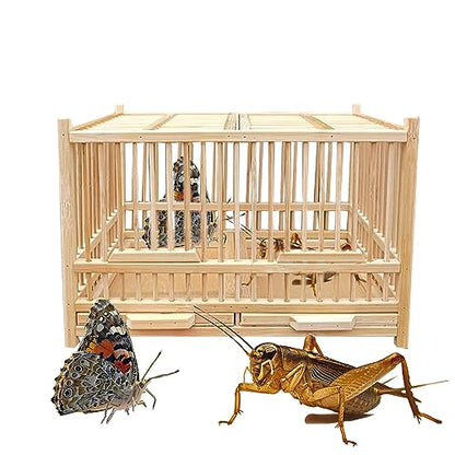 Small Reptile Animals Terrarium. Insect Enclosure. Crickets, Snails, Spiders, Cockroach ，Tarantula ，Caterpillar，Cages. Luxury Houses, Double Room. Bamboo (A)