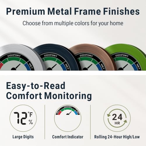Digital Hygrometer Indoor Thermometer Humidity Meter Room Temperature Humidity Monitor, Metal Frame with Brushed Stainless Finish, DM9442 (Silver Stainless) - color: Silver Stainless