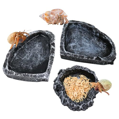 3 Pack Reptile Food Dish, Resin Hermit Crab Food & Water Bowl, Reptile Feeding Food Dish Kit, Tank or Aquarium Accessory, Suitable for Turtle Lizard Hermit Crab Snail Bearded Dragon Leopard Gecko - color: Grey