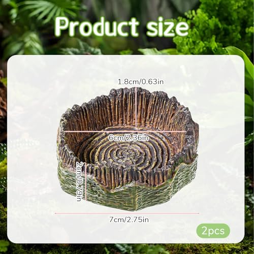 Small Reptile Food Dish, 2 PCS Reptile Water Dish Food Bowl Reptiles Feeding Foods Resin Terrarium Bowl for Bearded Dragon Gecko Frog Snake Chameleon Tortoise