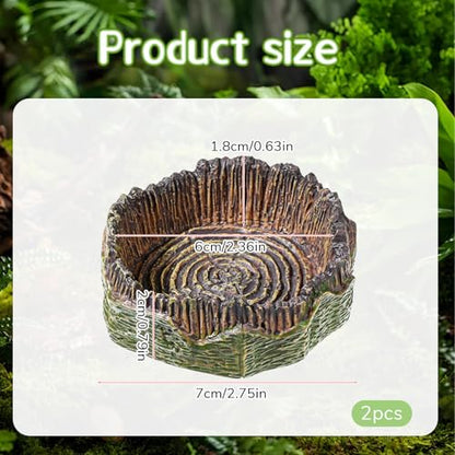 Small Reptile Food Dish, 2 PCS Reptile Water Dish Food Bowl Reptiles Feeding Foods Resin Terrarium Bowl for Bearded Dragon Gecko Frog Snake Chameleon Tortoise