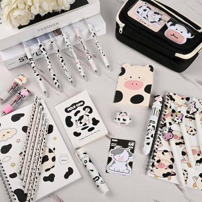 Ulema 36Pcs Cute Cow Stationery Set Birthday Gifts for Boys Girls Back to School and Classroom Rewards Office Supplies with Cow Muticolor Pen, Pencils, Erasers, Sticky Notes etc. - style: Cow