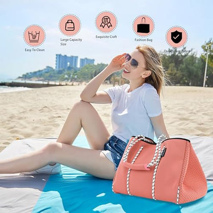 Hibala Neoprene Multipurpose Beach Bag,Gym/Travel/Pool Bag,Tote For Women&Men - color: Pink
