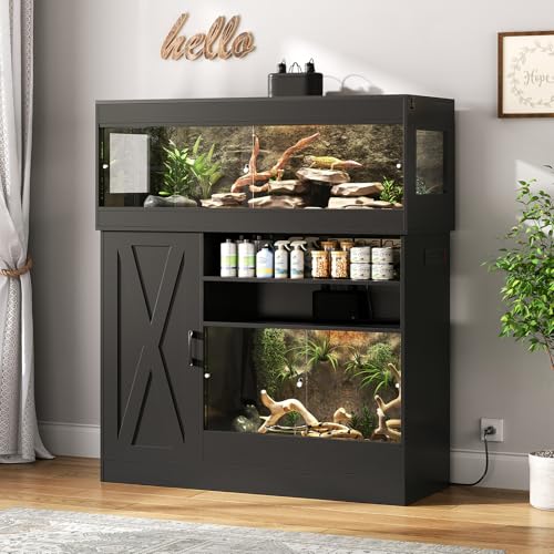 60 Gallon Reptile Tank & 45 Gallon Dual Reptile Enclosure | with Stand Reptile Terrarium with Cabinet,Sliding Doors,Power Outlet for Snakes,Lizards,Geckos Multiple Pets Black CAGE005B - color: Black, size: 60 gallon+45 gallon