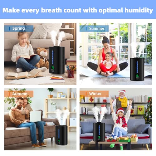 Coolfiqu 6L Warm & Cool Mist Humidifiers for Bedroom,Large Room,Plants | Quiet Top Fill Ultrasonic Humidifier,Essential Oil Diffuser, Auto Humidity Control,Hot Mist Desk Humidifiers,360° Nozzle - color: A-Black