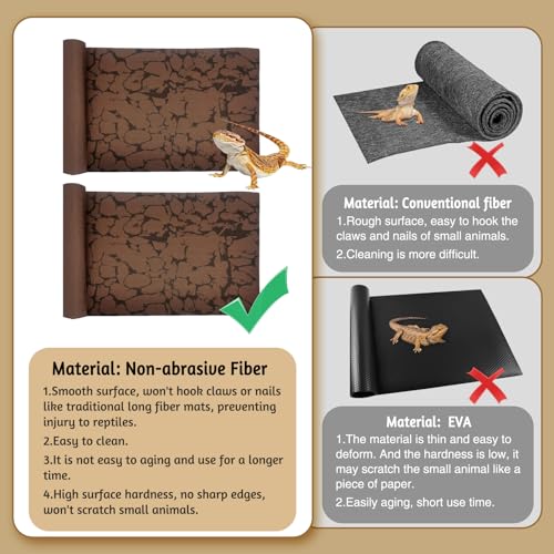 Tfwadmx Reptile Carpet Sand Mat for Bearded Dragon Terrarium Substrate Liner Brown Reversible Lizard Bedding Mats for Cage Leopard Gecko Tortoise Turtle Snake Chameleon with Tweezer 20"x 39"(2 Pcs) - size: L:19.7"x39.3"(2Pcs)
