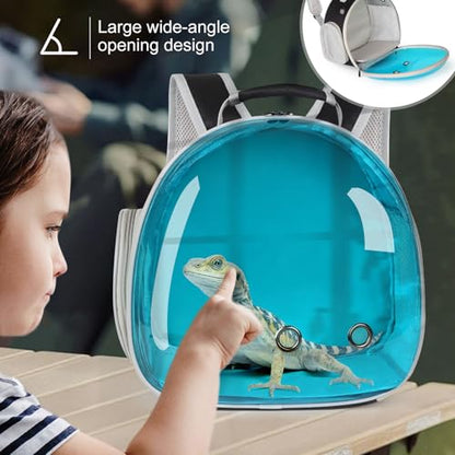 Guinea Pig Carrier, Guinea Pig Backpack with Clear Bubble Window (Black-Blue, Backpack) - color: Black-Blue
