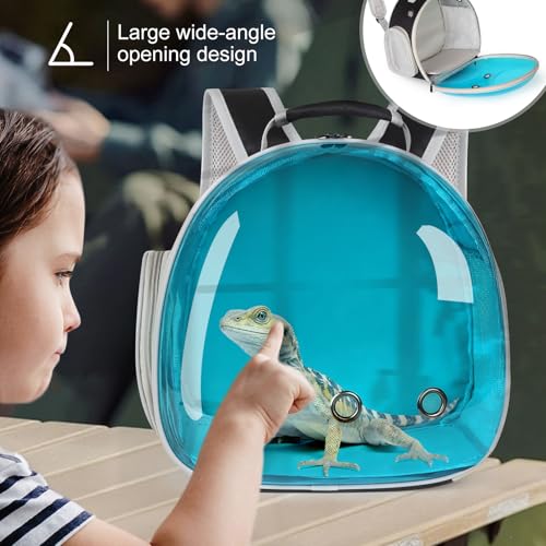 Bearded Dragon Travel Backpack with Harness and Leash Set,Lizard Backpack Travel Carrier,Space Capsule Clear Bubble Window Astronaut Reptile Carrier Backpack, Airline Approved - color: Black/Blue