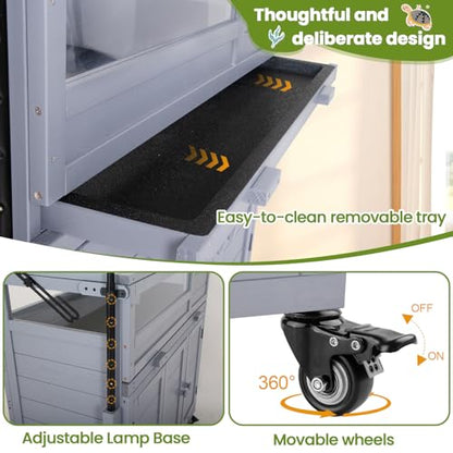 Agitree Premium Reptile Habitat Enclosure, Light Gray | For Tortoises, and Lizards, Adjustable Lighting, 360° Wheels, Easy-Clean Design, Secure Ventilation