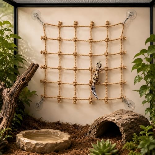 Snake Climbing Net, Natural Jute Rope Decor, Snake Tank Supplies, Reptile Hammock for Terrarium, Geckos, Bearded Dragons