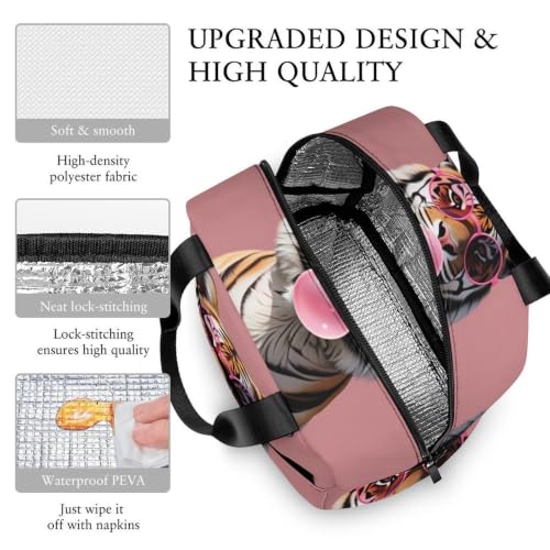 Funny Pink Bubble Gum Tiger Lunch Bag for Women Men | Insulated Lunch Box Leakproof Food Meal Containers Reusable Foldable 6L Capacity Lunch Tote Bags for Work Picnic Travel - color: Style 5