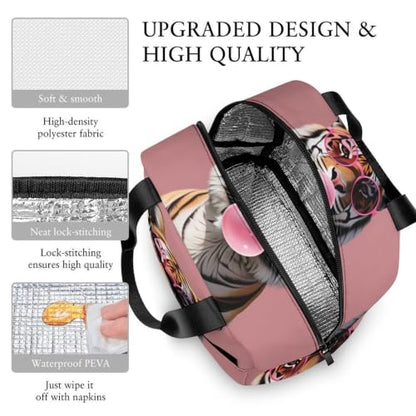 Funny Pink Bubble Gum Tiger Lunch Bag for Women Men | Insulated Lunch Box Leakproof Food Meal Containers Reusable Foldable 6L Capacity Lunch Tote Bags for Work Picnic Travel - color: Style 5