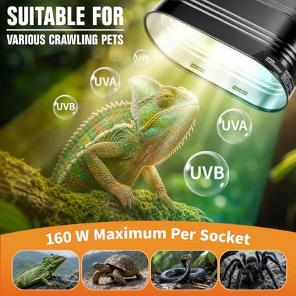 Happy Herps Dual Reptile Lamp Fixture with Independent Switches for pets | Independent switch, E26 ceramic socket, aluminum reflector, fully assembled, fits glass terrariums, 160W max - size: double