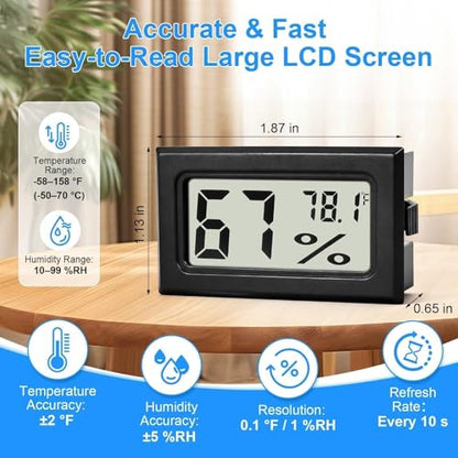 8-Pack Mini Digital Hygrometer Thermometer | Front-View Frame Adhesive, For Mason Jar & Reptile Tank, Humidity Monitor, 12-Month Battery