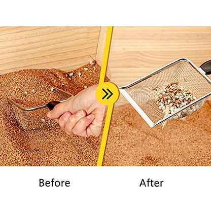 Scoops Terrarium Bedding Sand Sifter Stainless Steel Fine Small Pet Cage Cleaner Shovel - size: 2mm hole