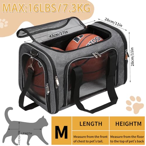 Soft-Sided Cat/Dog/Pet Carrier, Collapsible Pets Travel Carriers | for Big Cats/Small Dogs with Shoulder Strap & Removable Mat, Mesh Puppy Carry Bag,Up to 16 Lbs,TSA Airline Approved-Dark Grey - color: Dark Grey, size: 17"L x 11"W x 11"H