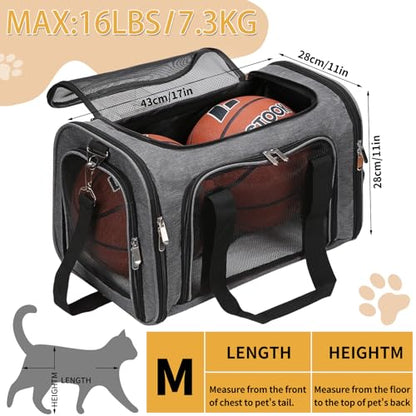 Soft-Sided Cat/Dog/Pet Carrier, Collapsible Pets Travel Carriers | for Big Cats/Small Dogs with Shoulder Strap & Removable Mat, Mesh Puppy Carry Bag,Up to 16 Lbs,TSA Airline Approved-Dark Grey - color: Dark Grey, size: 17"L x 11"W x 11"H