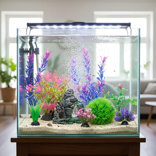 Ameliade Aquarium Artificial Plants & Rock Cave Betta Fish Tank Decor Set | Betta Goldfish Aquarium Accessories, Soft Plastic Plants & Rock Cave Decorations, Small and Large Fish Bowl Ornaments